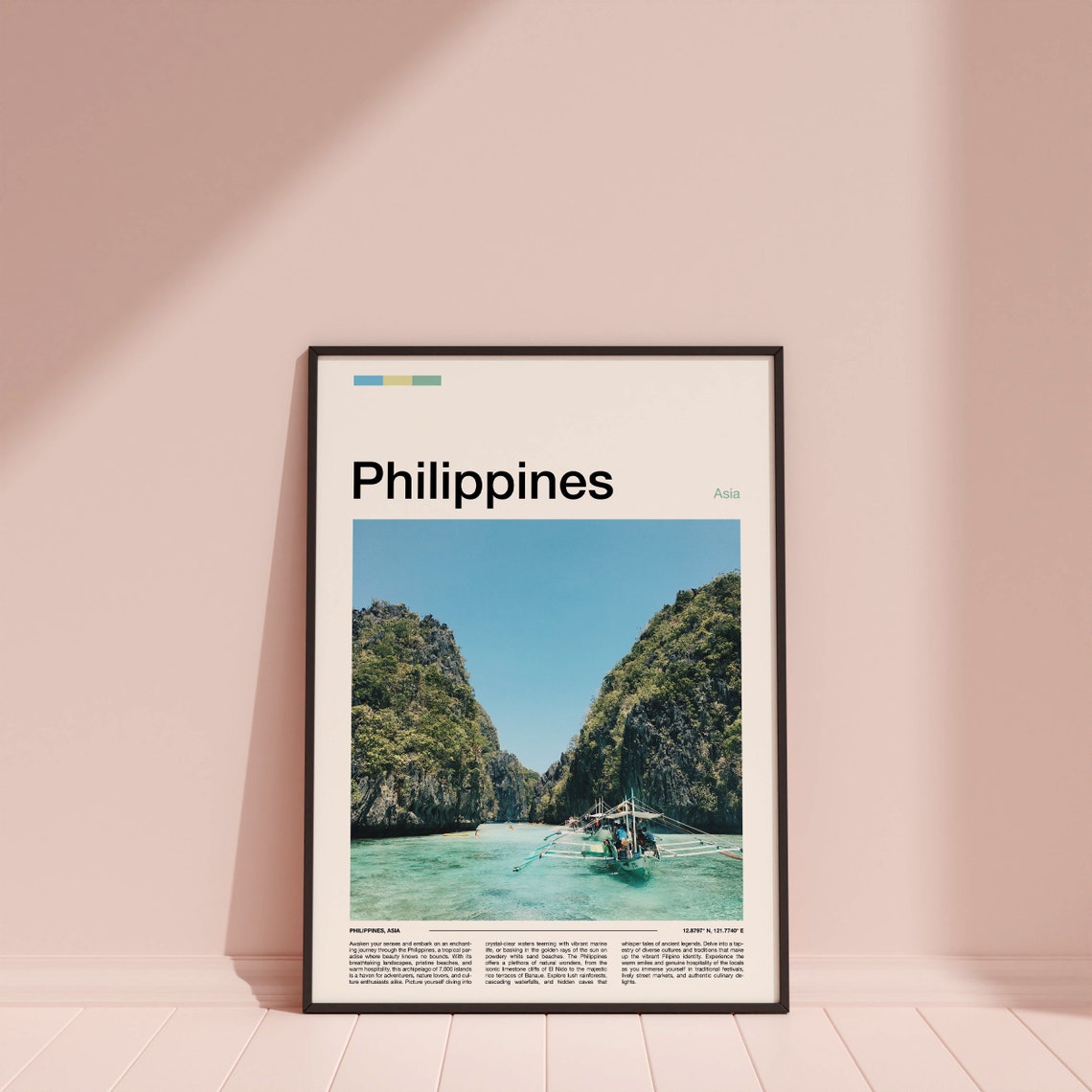 Philippines Tropical Lagoon Karst Cliffs Banca Boat Travel Poster - Image 3