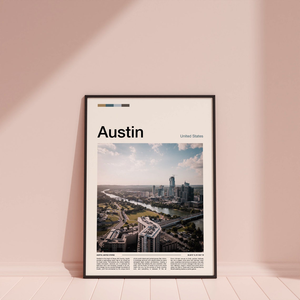 Austin Texas Aerial Skyline River Downtown City View Scene Poster - Image 3