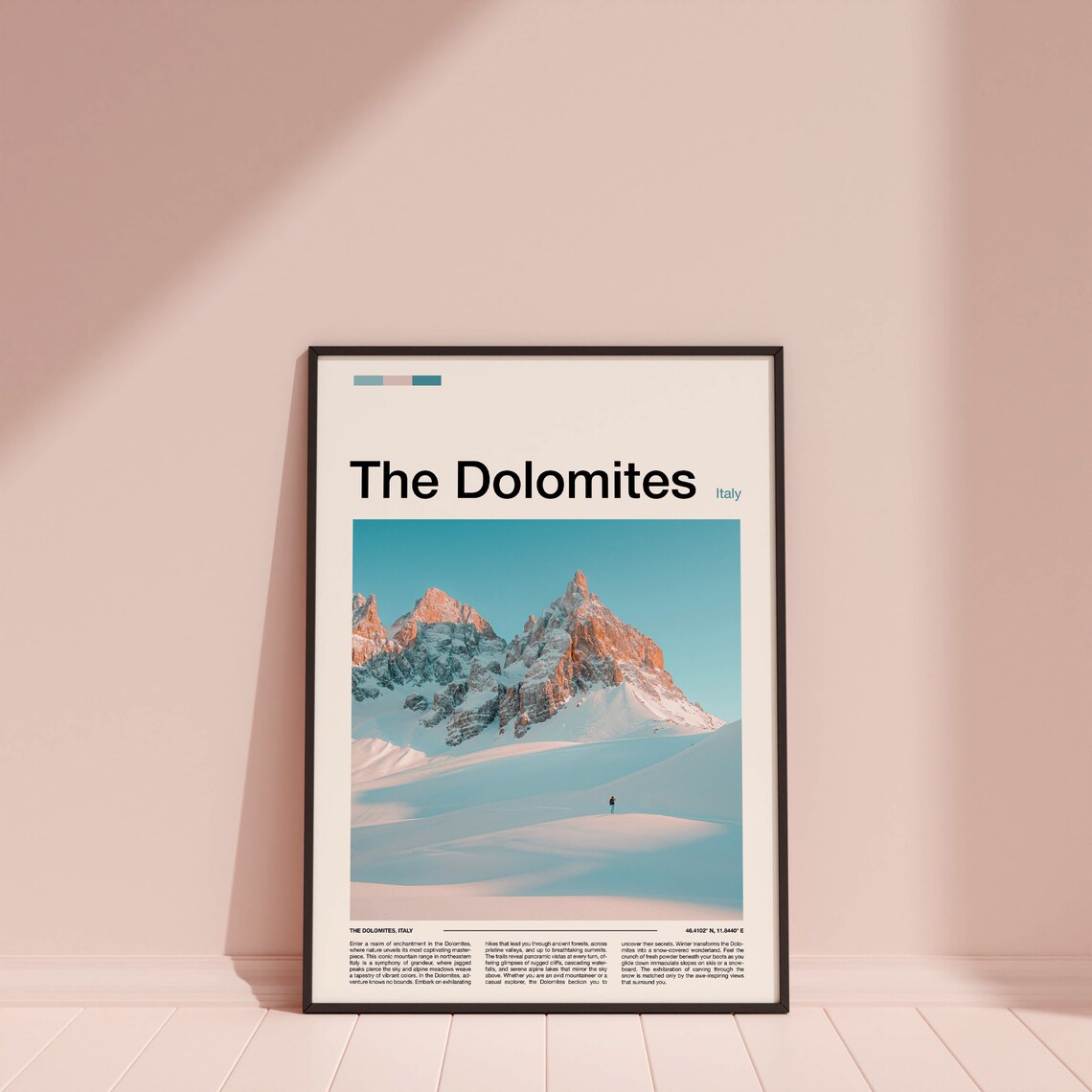 The Dolomites Italy Snowy Peaks Alpenglow Hiker Photography Poster - Image 4
