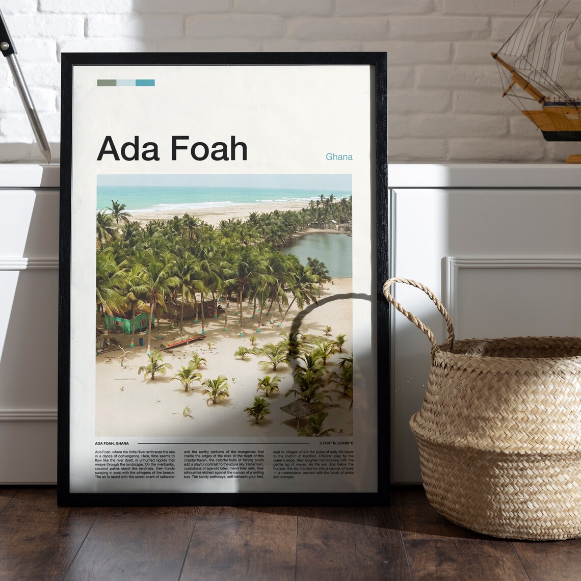 Ada Foah Ghana Palm Grove Lagoon Aerial Tropical Beach Poster - Image 5