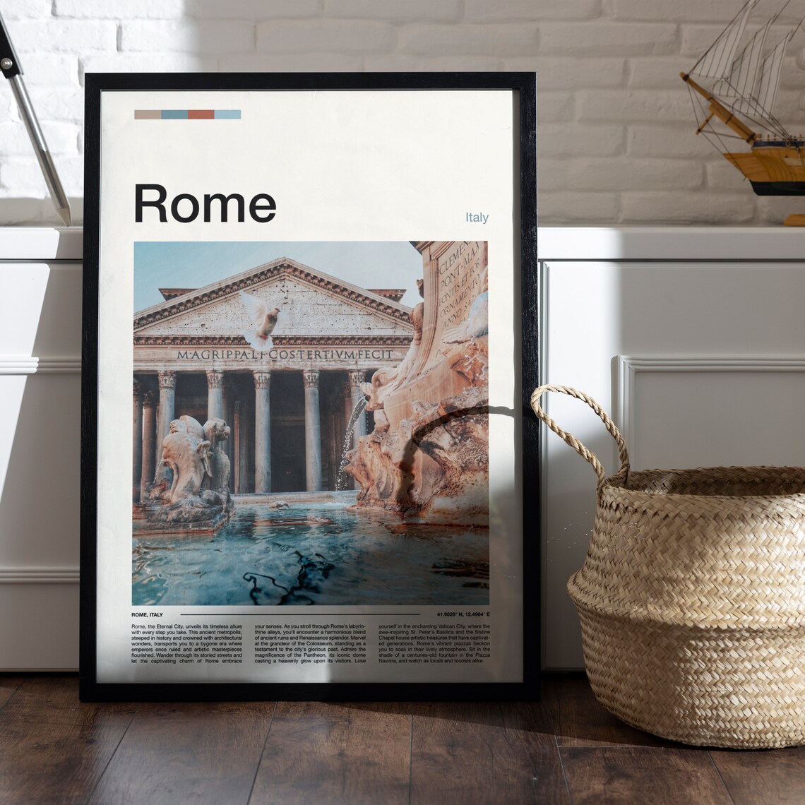 Rome Italy Historic Pantheon Ancient Monument Fountain Poster - Image 4