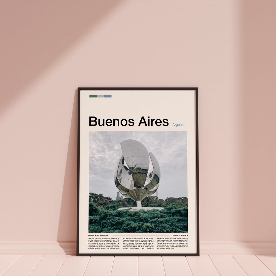 Buenos Aires Argentina Mirrored Flower Sculpture Travel Poster - Image 4