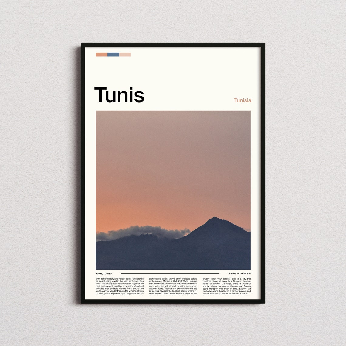 Tunis Tunisia Sunset Mountain Silhouette Scenic Photography Poster
