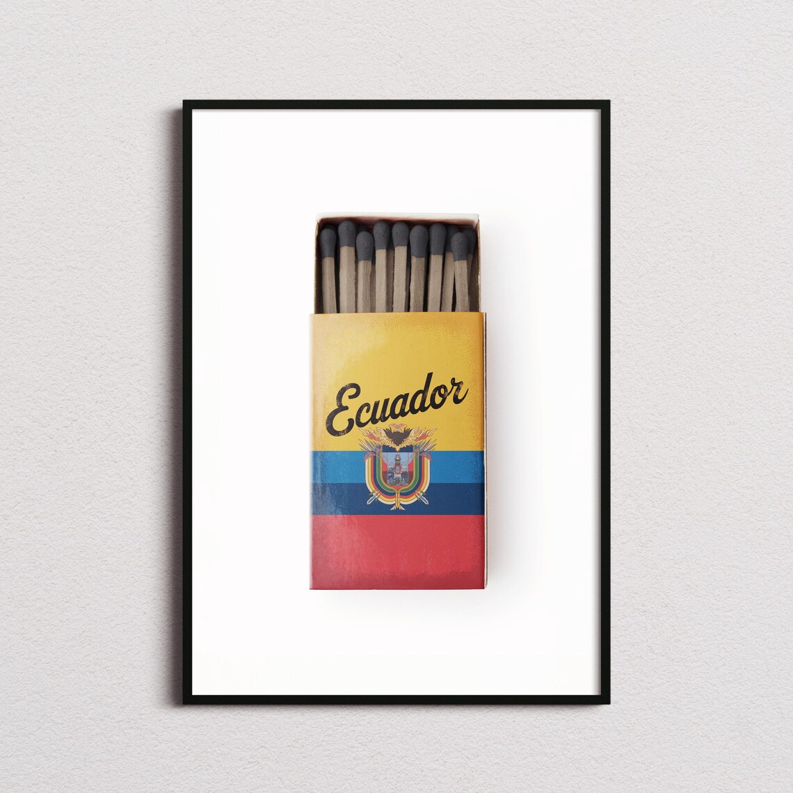 Ecuador Vintage Matchbox Flag Art Coat of Arms Travel Poster