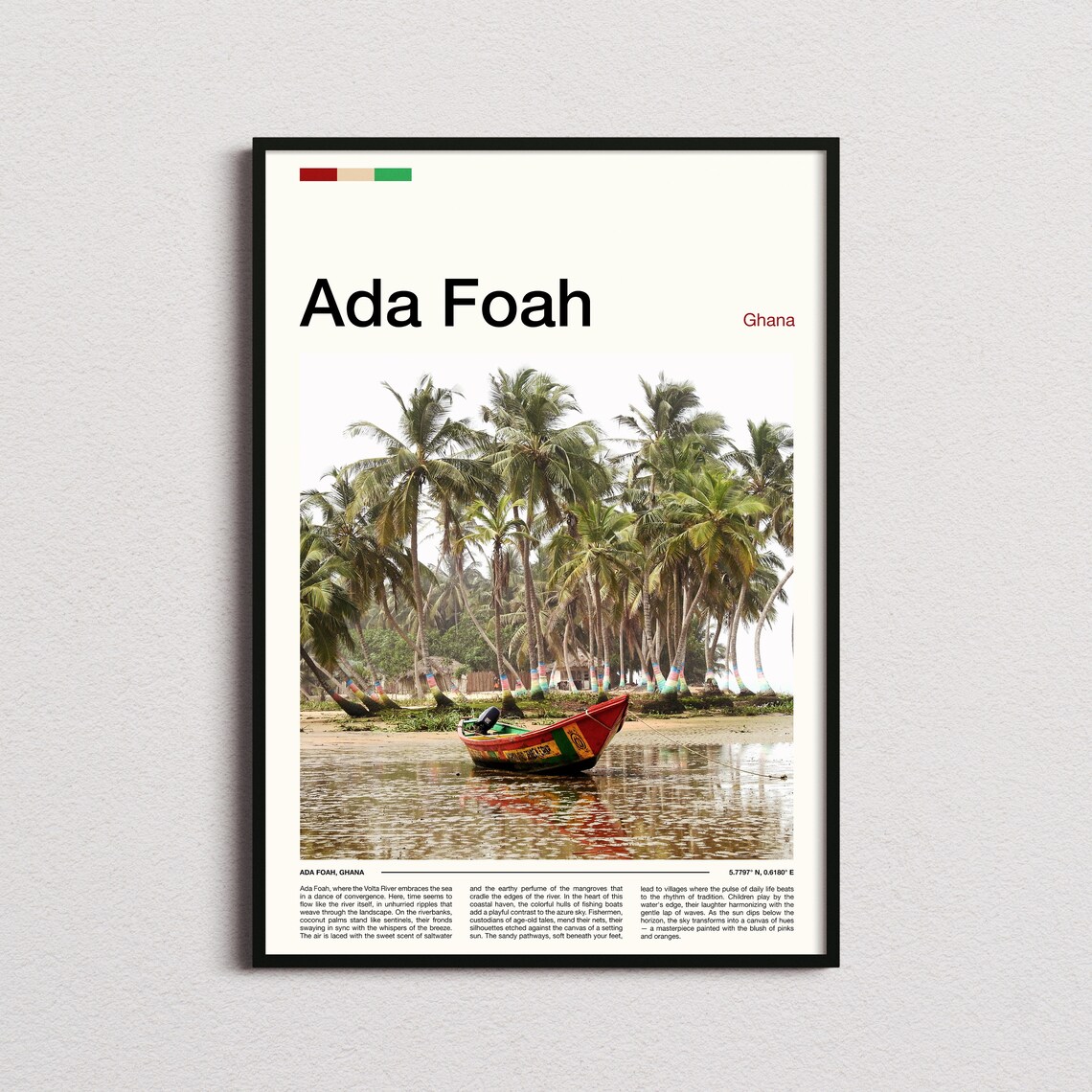 Ada Foah Ghana Painted Fishing Boat River Palms Photo Poster