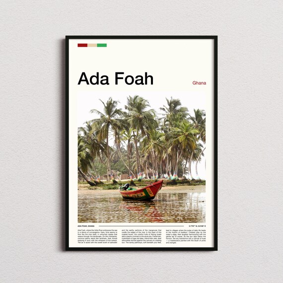 Ada Foah Ghana Painted Fishing Boat River Palms Photo Poster