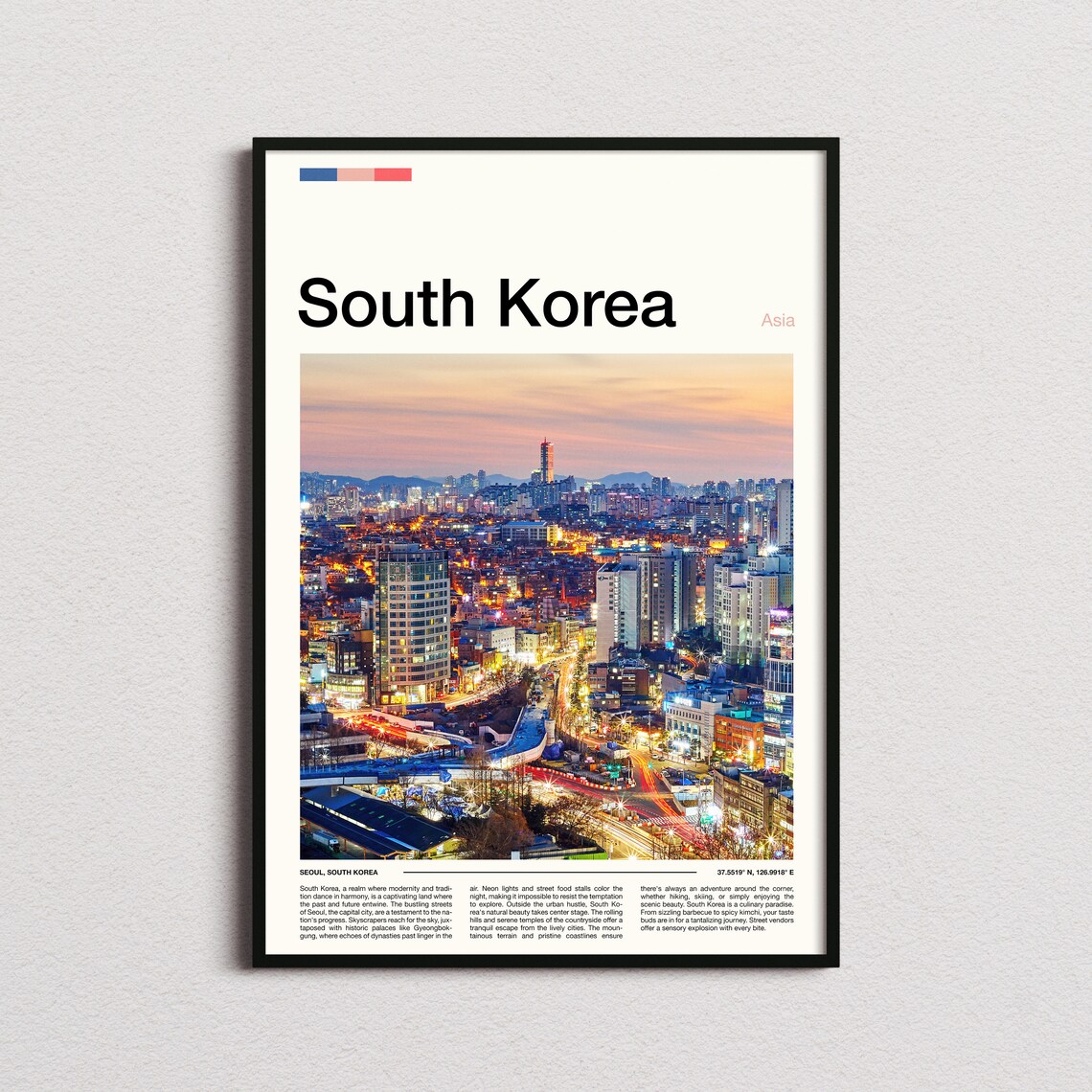 Seoul South Korea Skyline at Sunset Pink Sky Asia Travel Poster