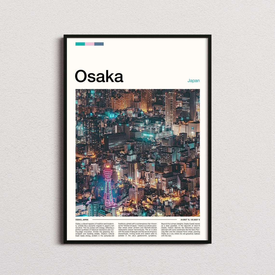 Osaka Japan Night Aerial Cityscape Lit Tsutenkaku Tower Poster