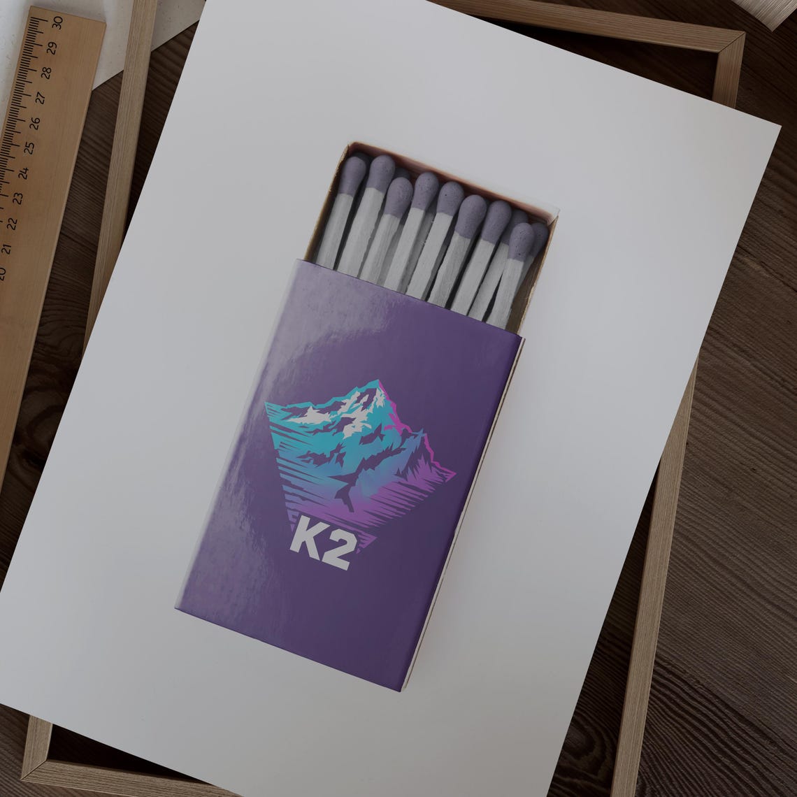 K2 Matchbox Purple Neon Mountain Climbing Vintage Art Poster - Image 2