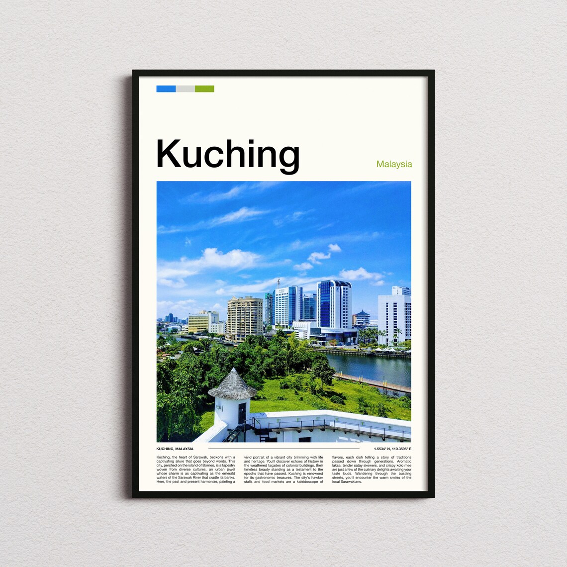 Kuching Malaysia City Skyline And Sarawak River Travel Poster