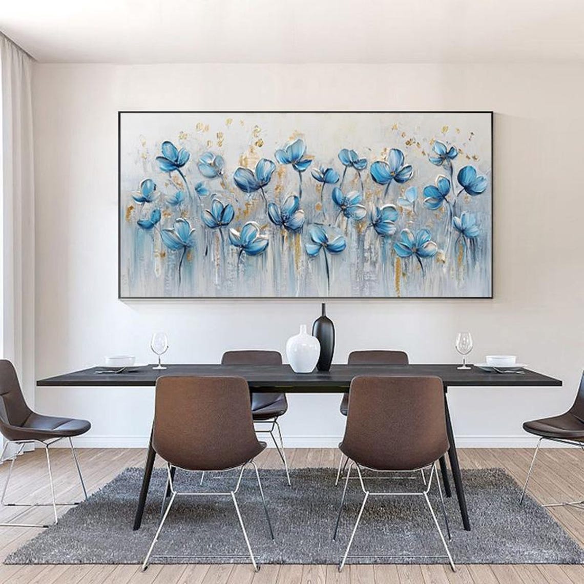 Delicate Blue Wildflowers Sprinkled With Gold Panoramic Wall Art - Image 6