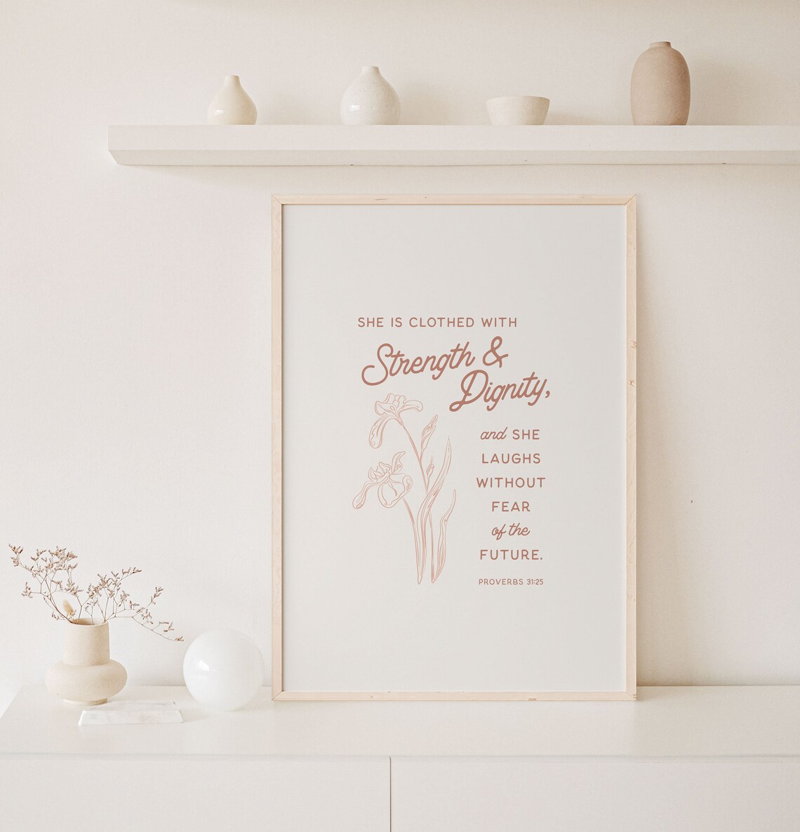 Proverbs 31 25 Strength And Dignity Rose Gold Floral Bible Poster - Image 4