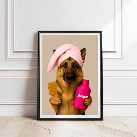 Funny German Shepherd Bathroom Print Spa Dog Art