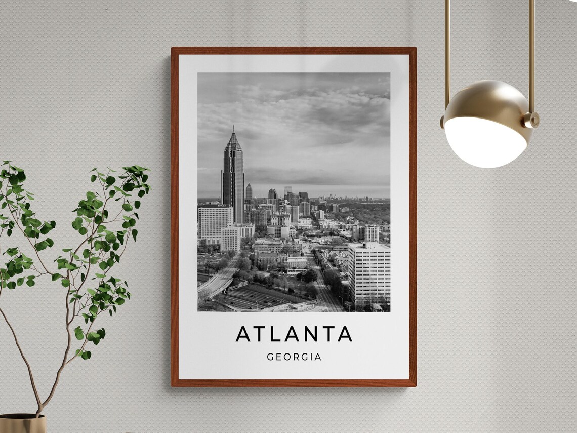 Atlanta Georgia Downtown Skyscrapers Aerial Black White City Poster - Image 3