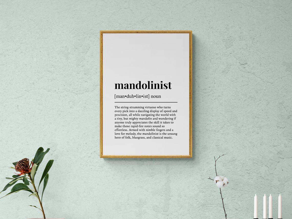 Mandolinist Funny Dictionary Definition Musician Black White Wall Art - Image 2