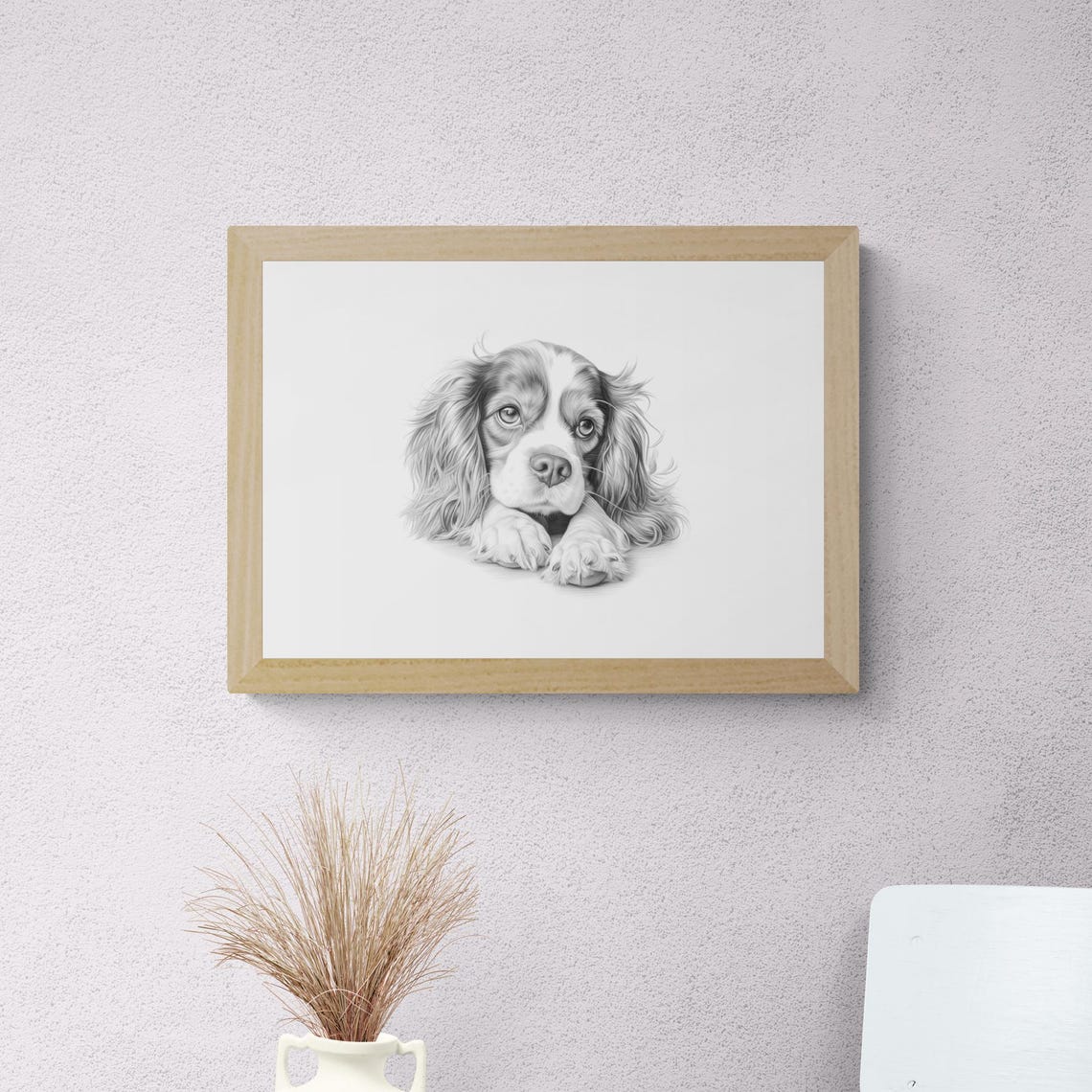 Cavalier King Charles Spaniel Puppy Pencil Sketch Adorable Dog Print - Image 2