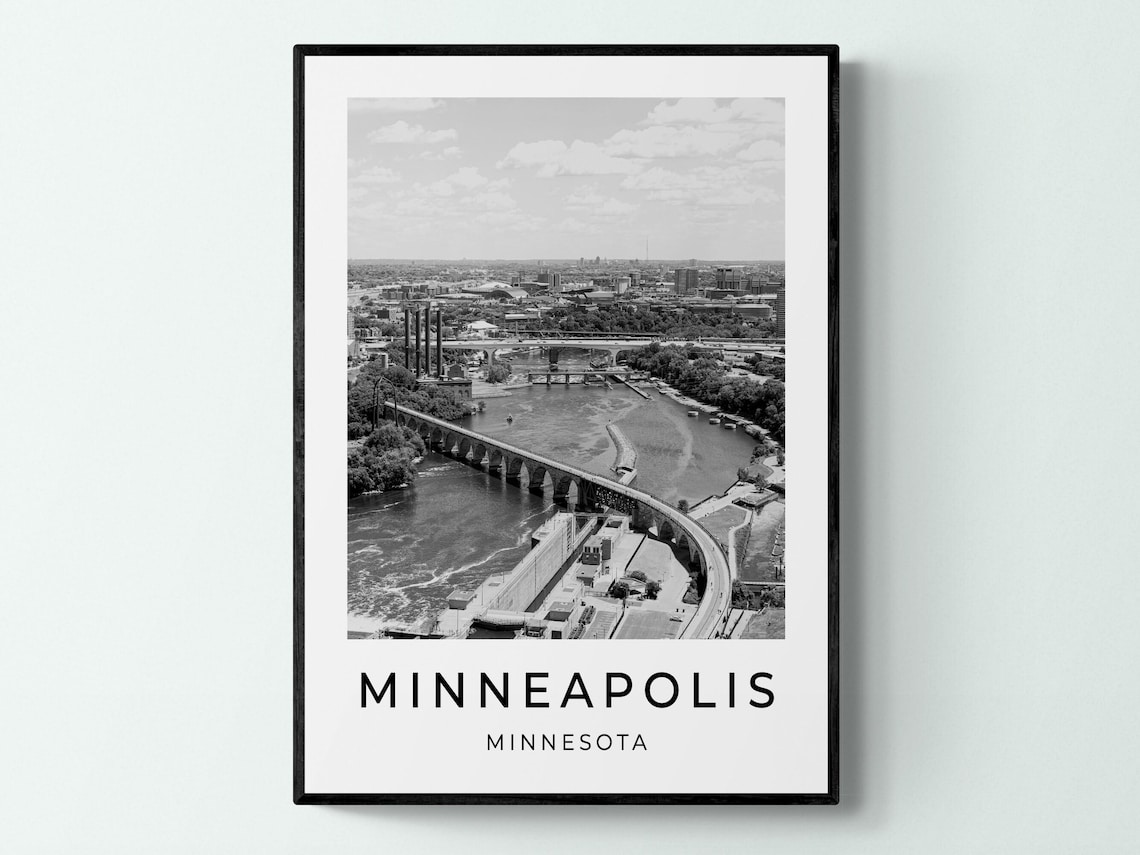 Minneapolis Minnesota Aerial River Bridge Black And White Poster