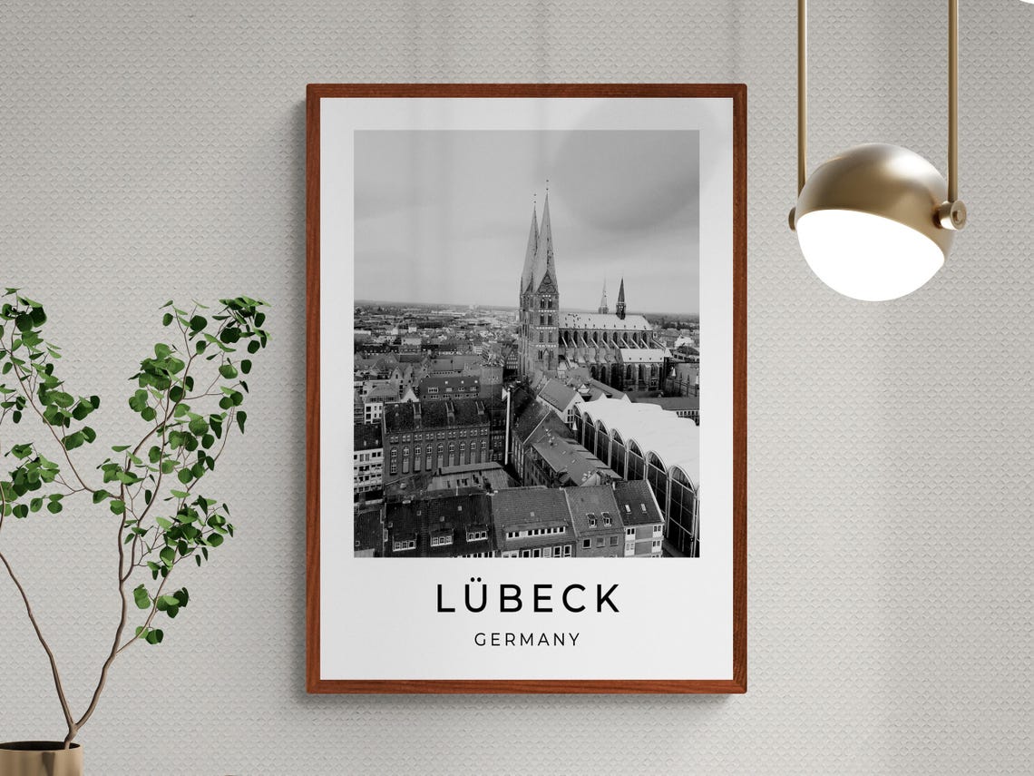 Lubeck Germany Medieval Old Town Church Towers Black White Poster - Image 3