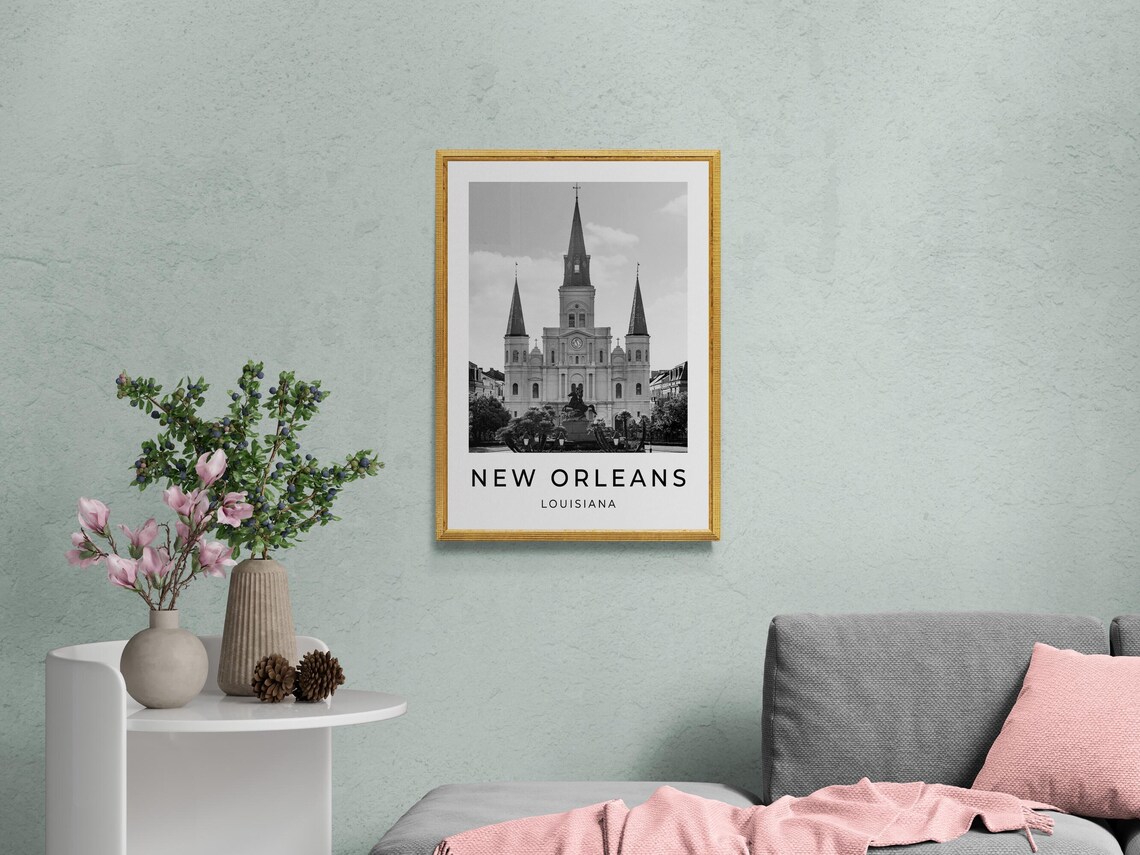 New Orleans Louisiana St Louis Cathedral Black White Travel Poster - Image 2