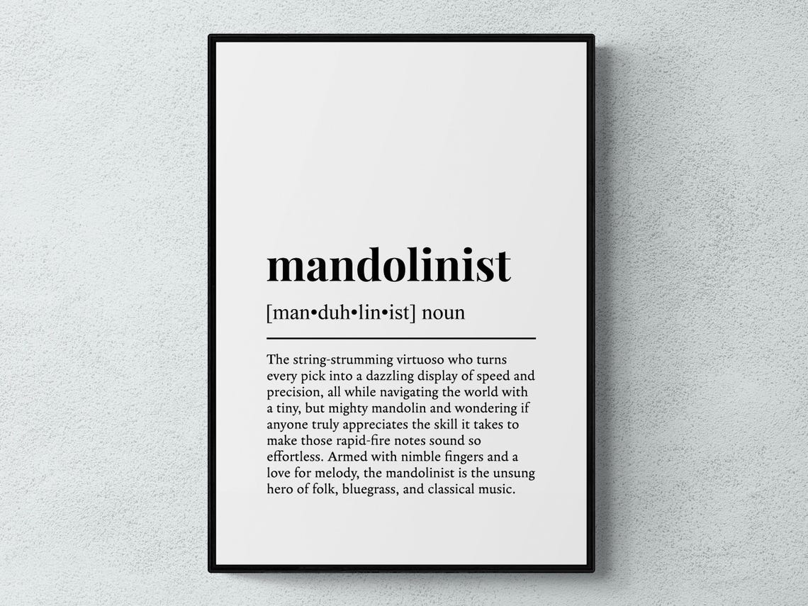 Mandolinist Funny Dictionary Definition Musician Black White Wall Art