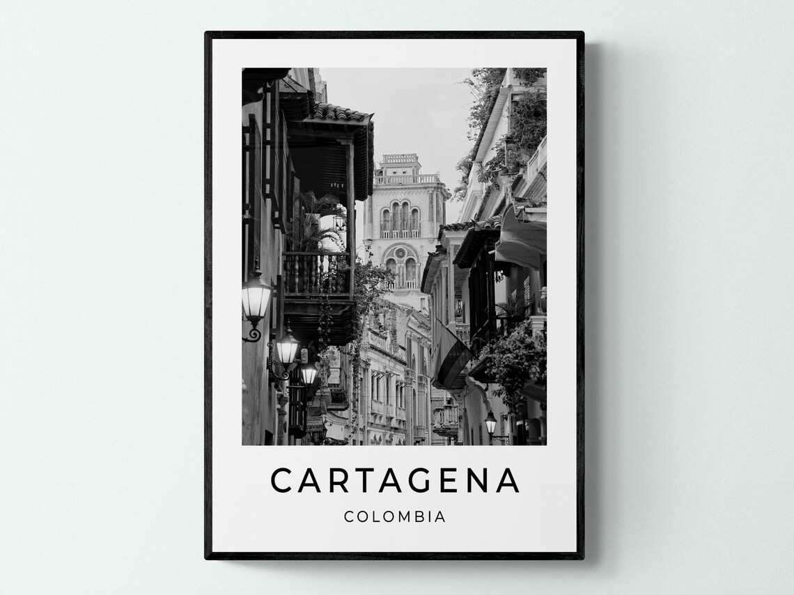 Cartagena Colombia Travel Poster, Black And White
