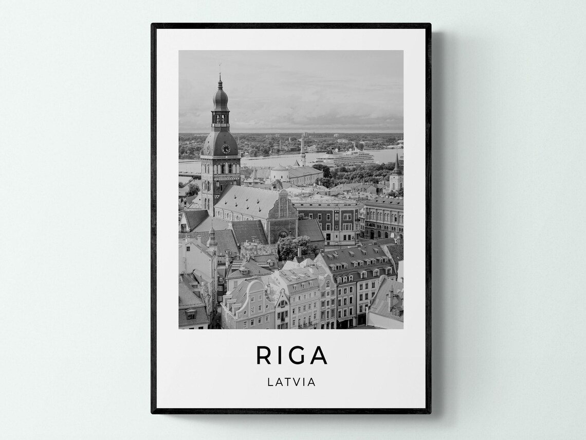 Riga Latvia Travel Poster, Monochrome Print