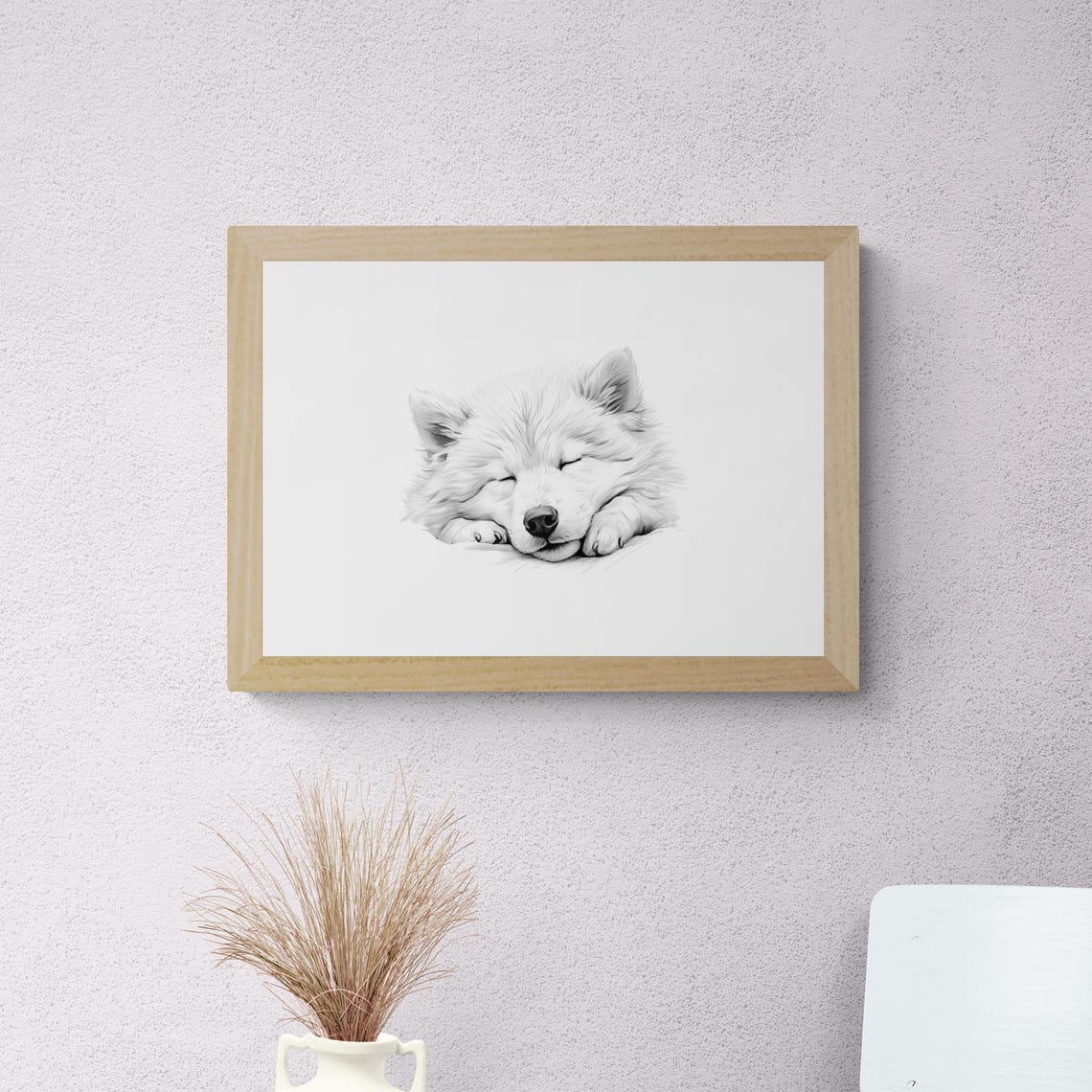 Samoyed Puppy Sleeping Vintage Pencil Sketch Dog Breed Wall Art - Image 2