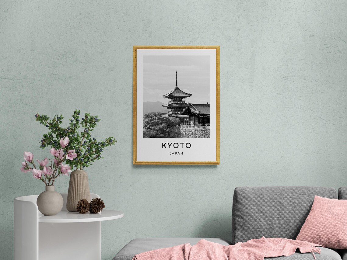 Kyoto Japan Temple Pagoda Black And White Monochrome Travel Poster - Image 2