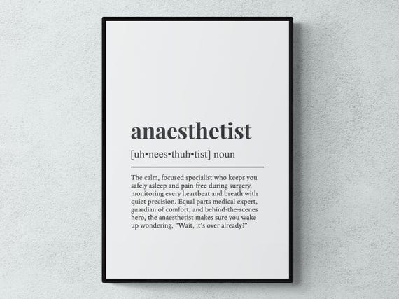 Anaesthetist Funny Definition Job Work Gift Wall Art Print