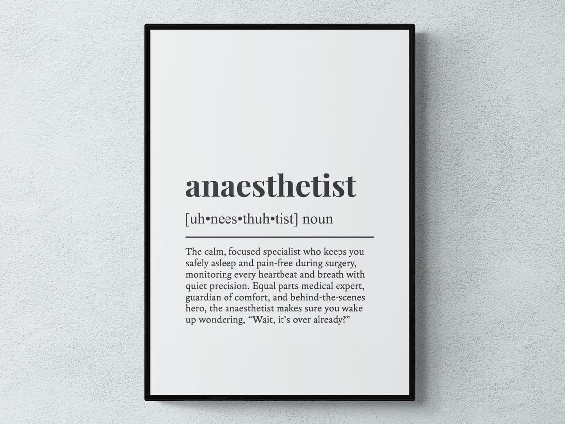 Anaesthetist Funny Medical Dictionary Definition Gift Poster