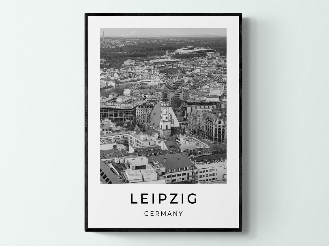 Leipzig Germany Aerial Old Town Cityscape Monochrome Travel Poster