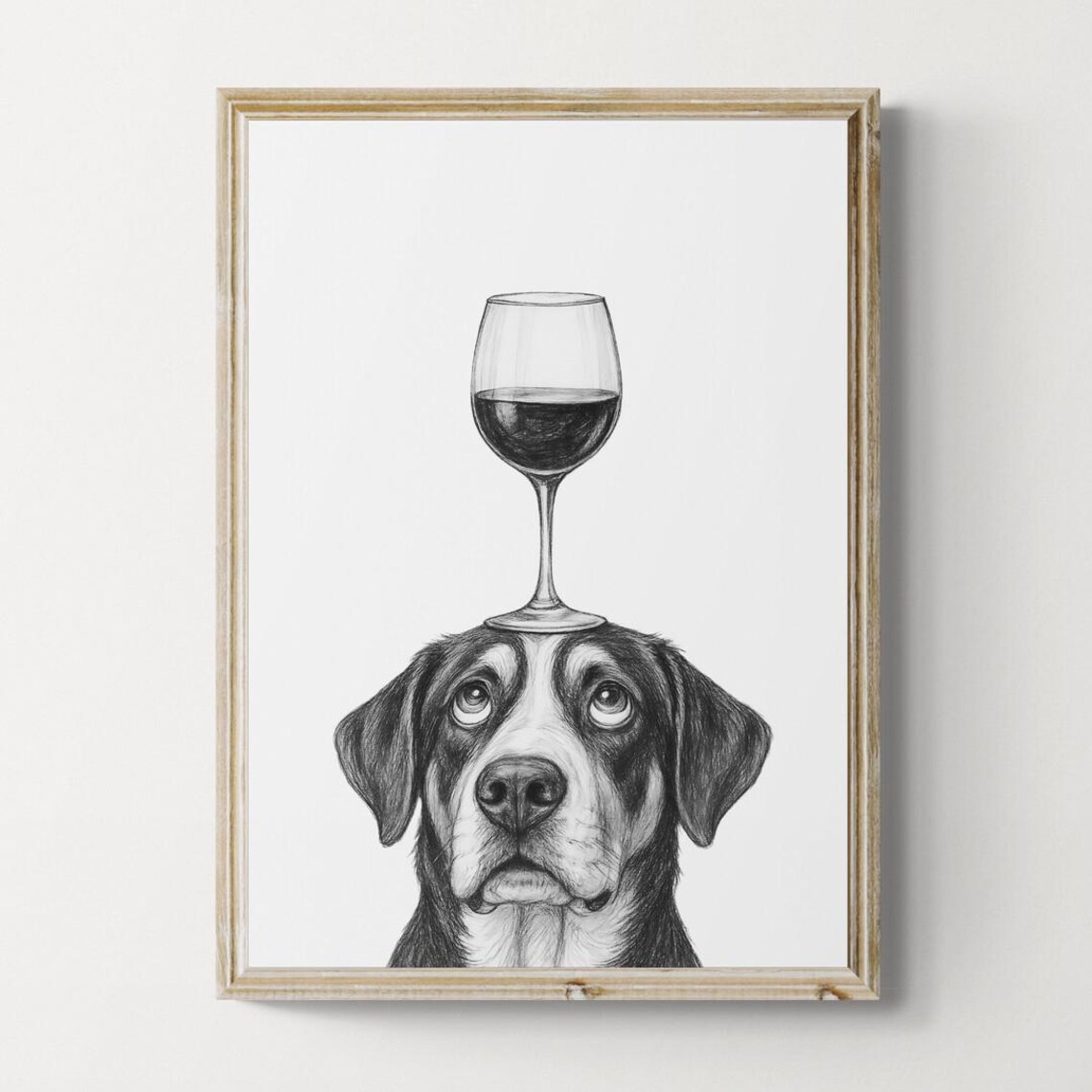 Greater Swiss Mountain Dog With Wine Glass Balanced Sketch Poster
