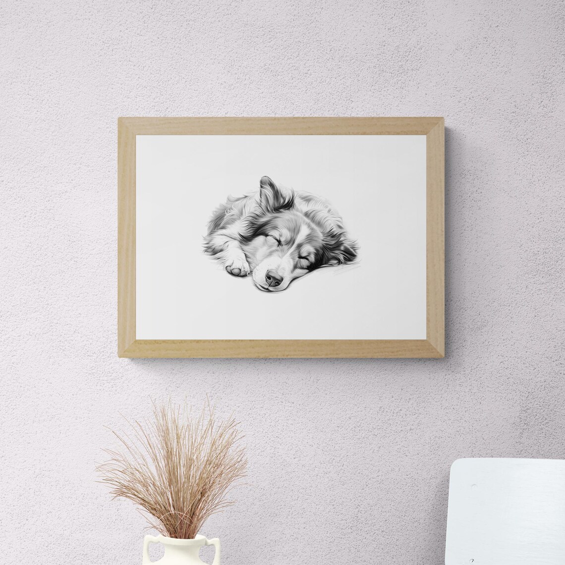 Sleeping Shetland Sheepdog Pencil Sketch Farmhouse Dog Portrait Print - Image 2
