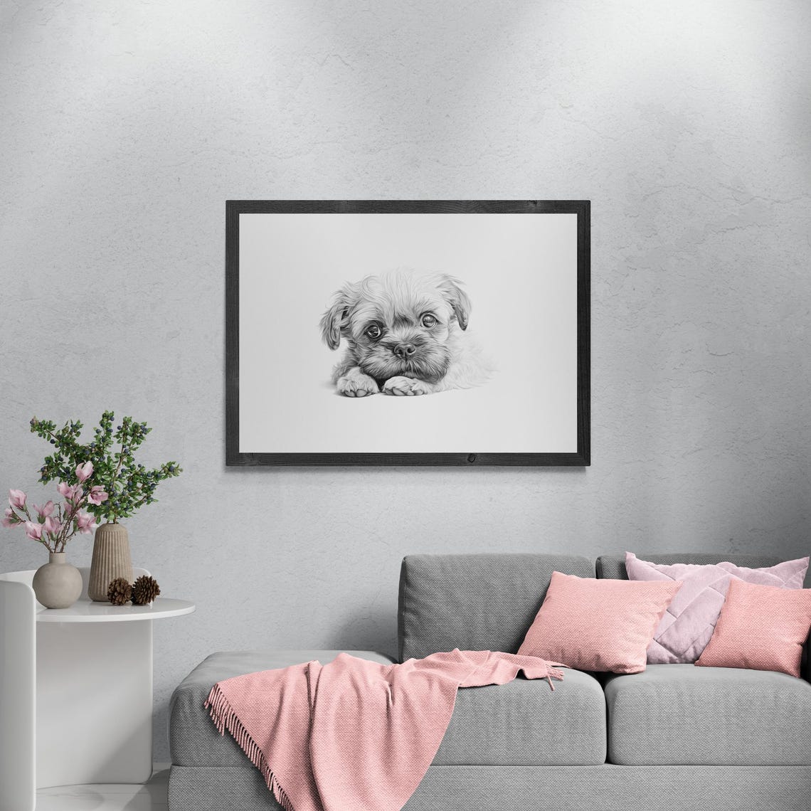 Brussels Griffon Small Puppy Sketch Lying Down Vintage Dog Poster - Image 3