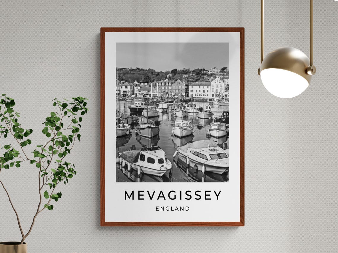 Mevagissey Cornwall England Fishing Harbor Boats Hillside Town Poster - Image 3