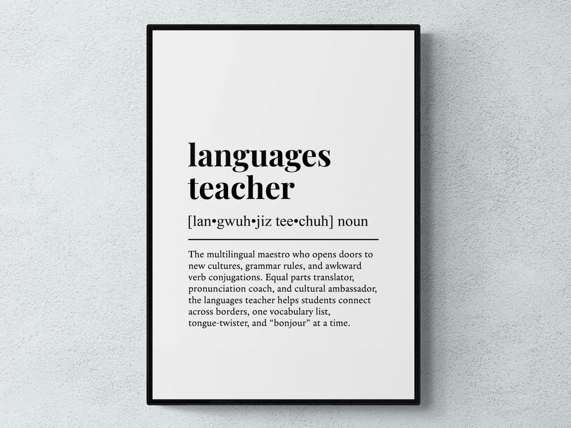 Languages Teacher Funny Definition Job Work Gift Wall Art Print
