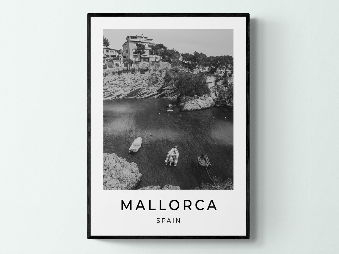 Mallorca Travel Poster, Black And White Monochrome