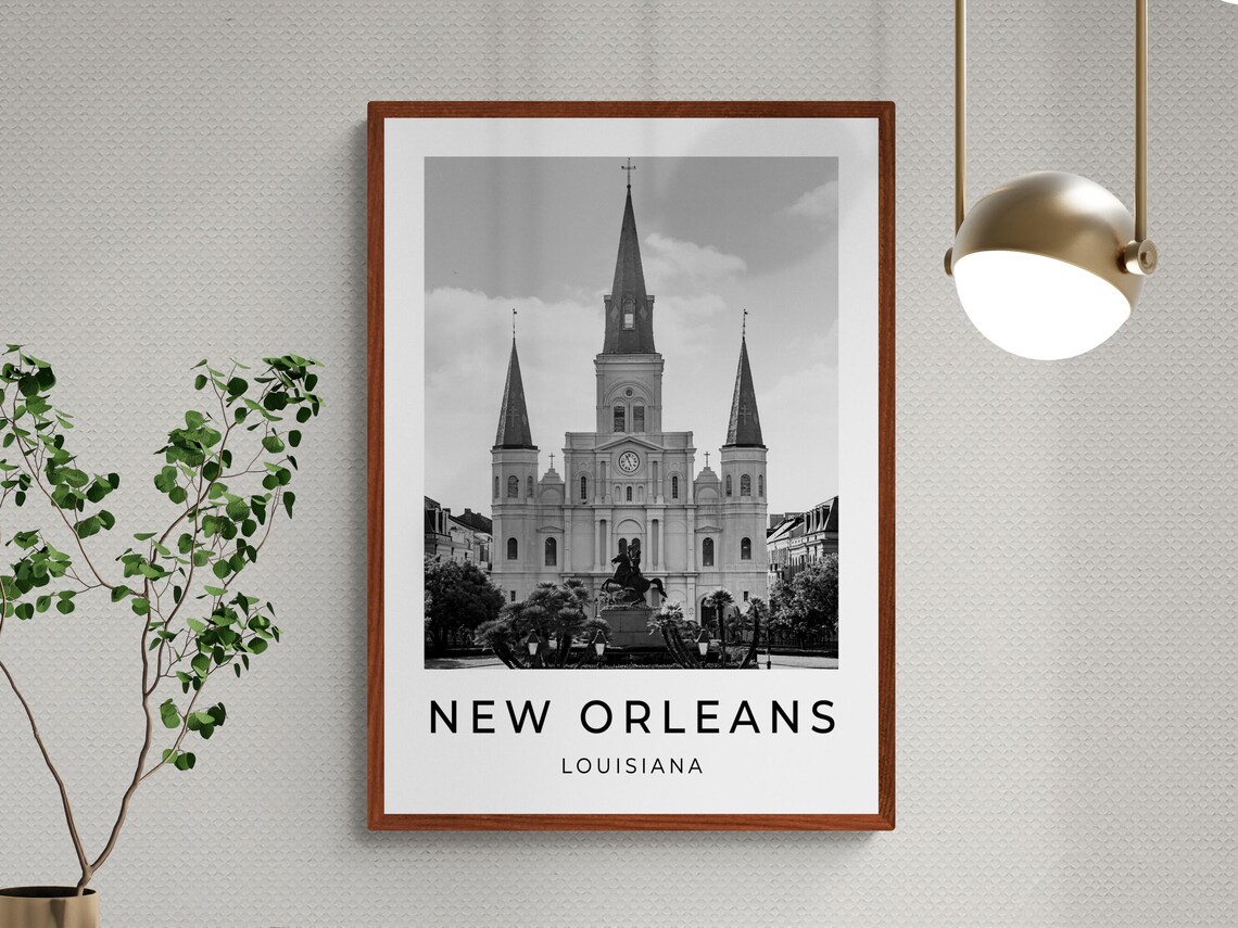 New Orleans Louisiana St Louis Cathedral Black White Travel Poster - Image 3