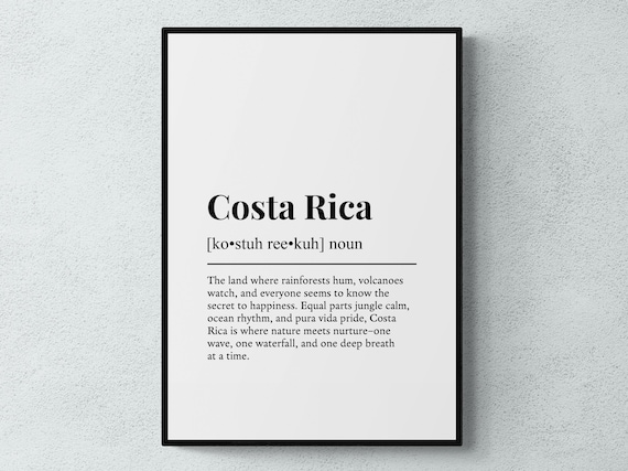Costa Rica Definition Dictionary Typography Pura Vida Travel Poster