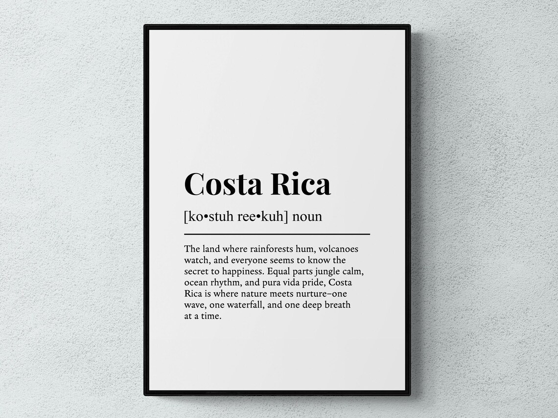 Costa Rica Definition Dictionary Typography Pura Vida Travel Poster