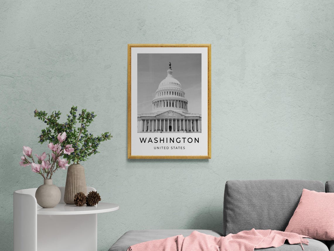 Washington DC Capitol Building Dome Columns Black White Travel Poster - Image 2