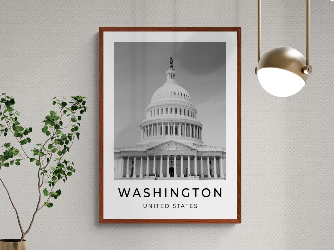 Washington DC Capitol Building Dome Columns Black White Travel Poster - Image 3