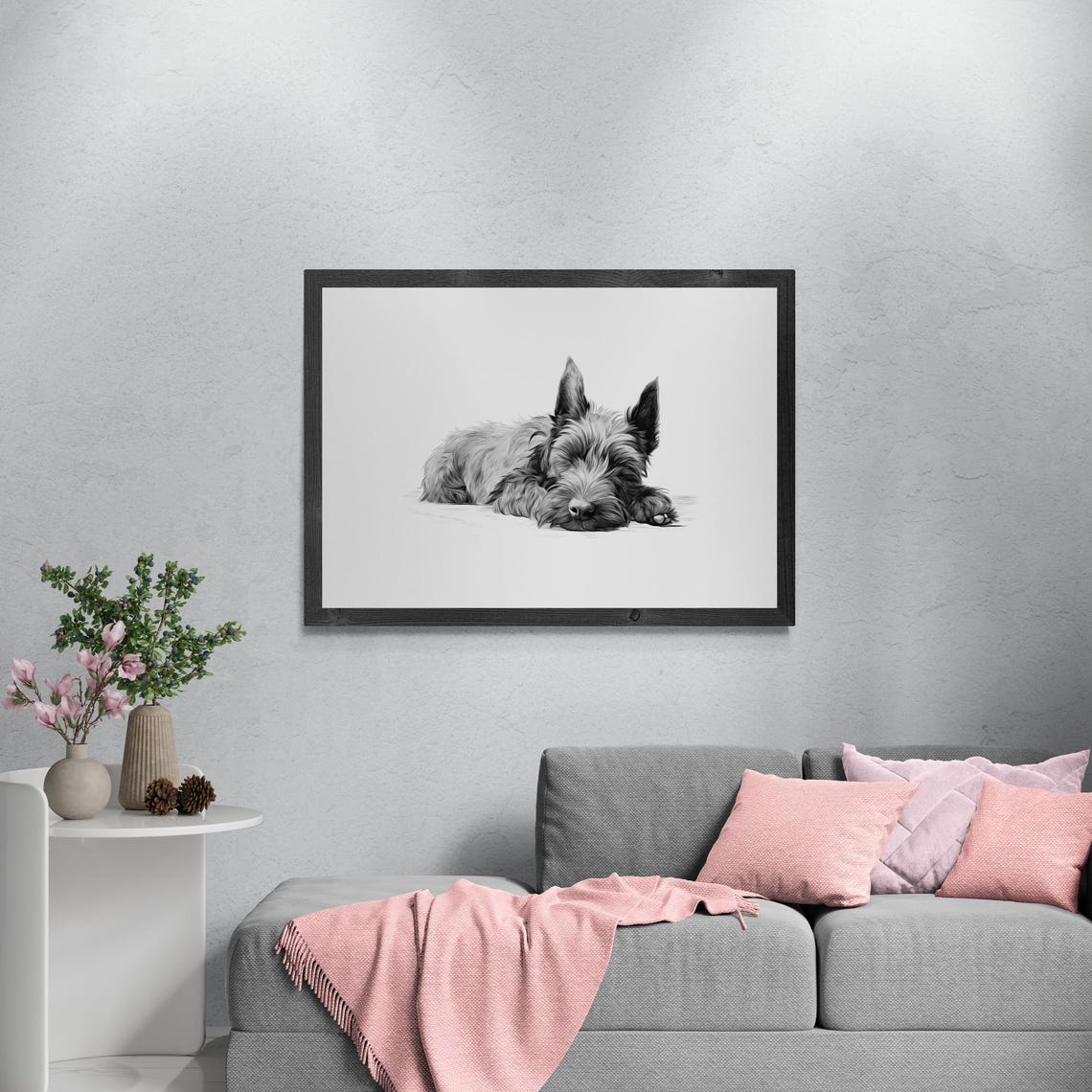 Scottish Terrier Sleeping Vintage Pencil Sketch Scottie Dog Wall Art - Image 3