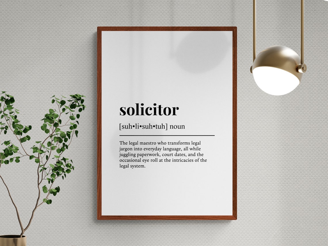 Solicitor Funny Definition Monochrome Dictionary Wall Art Gift - Image 3