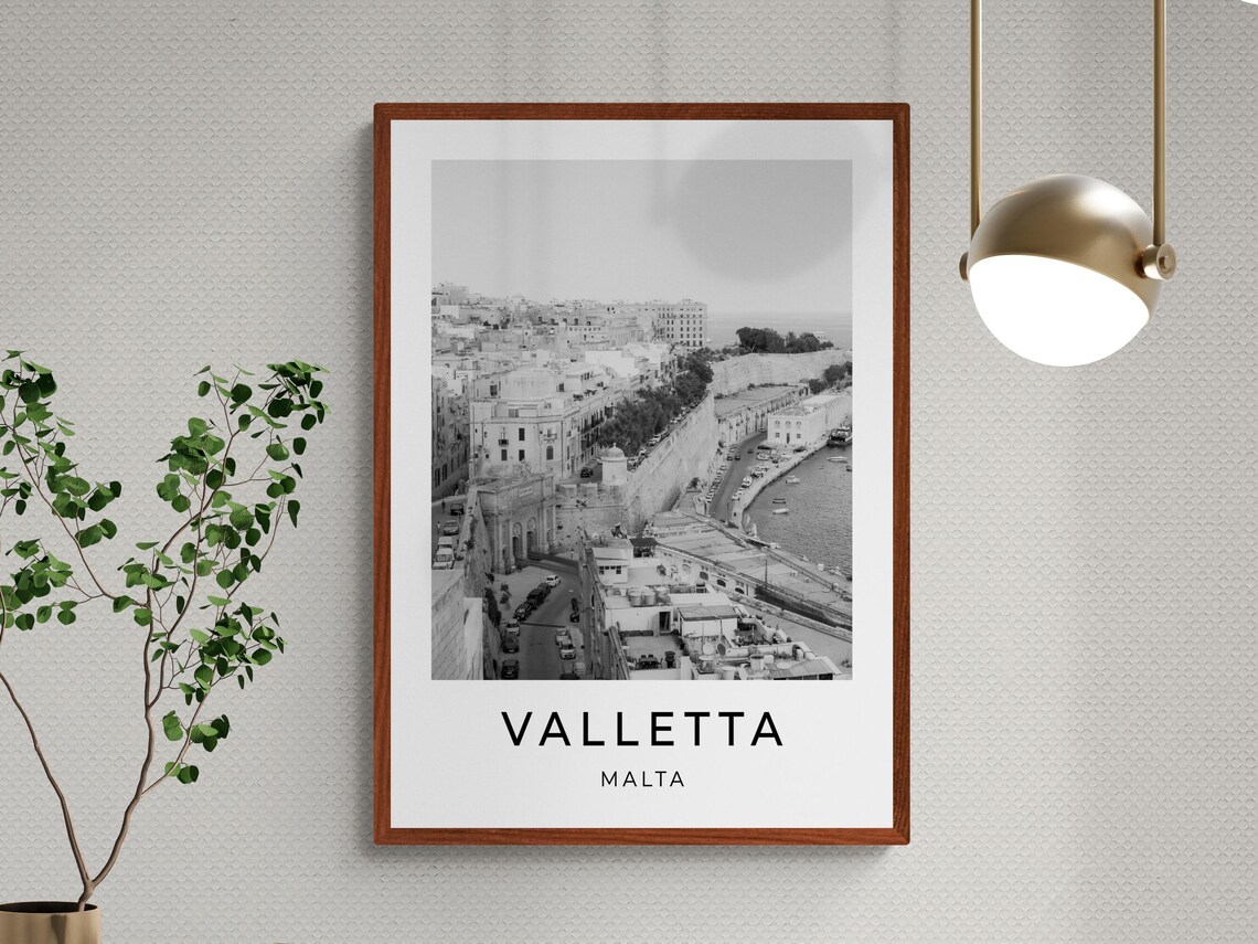Valletta Malta Grand Harbour Fortress Walls Black White City Poster - Image 3