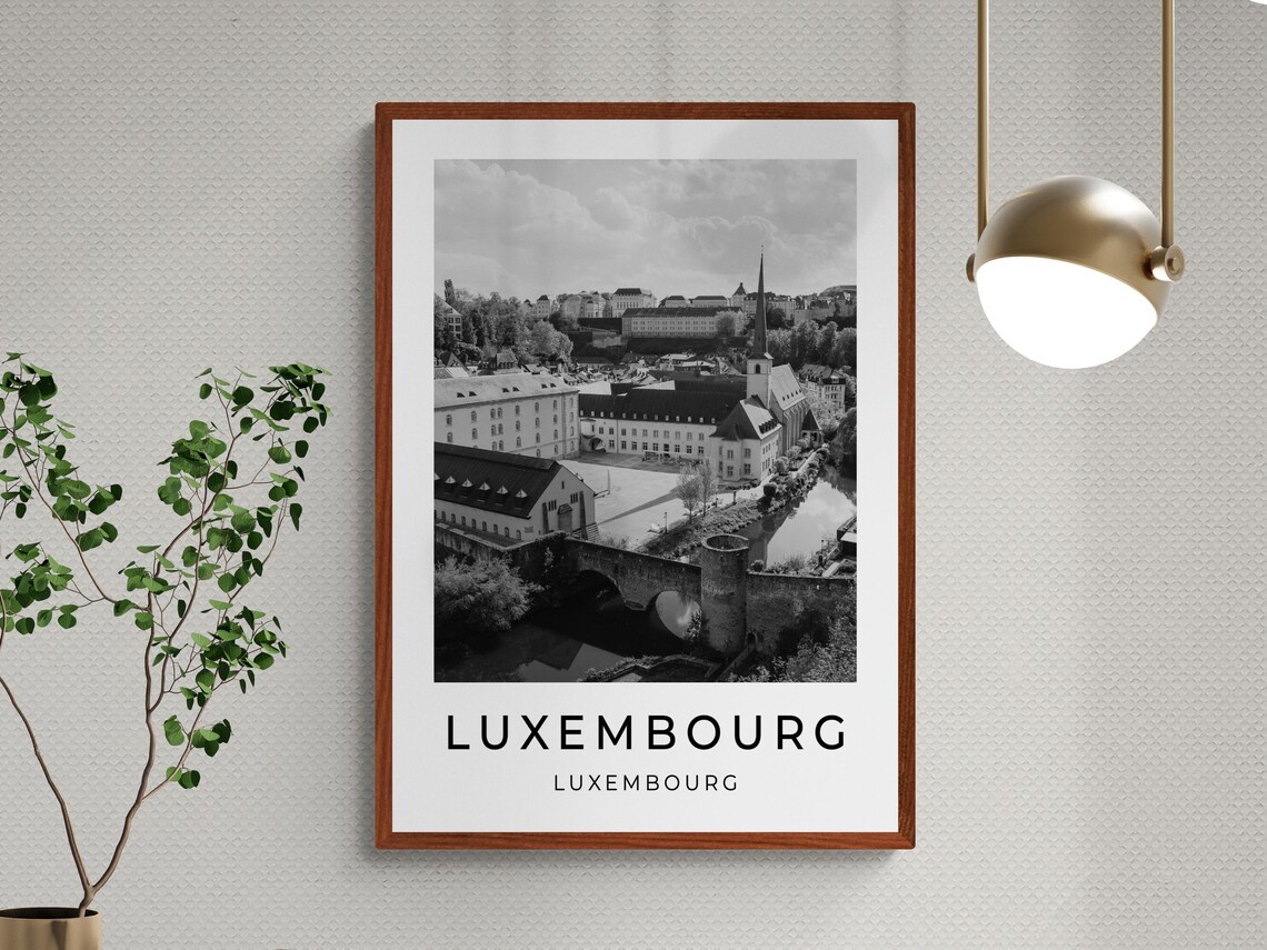 Luxembourg City Grund Old Town River Valley Black White Poster - Image 3