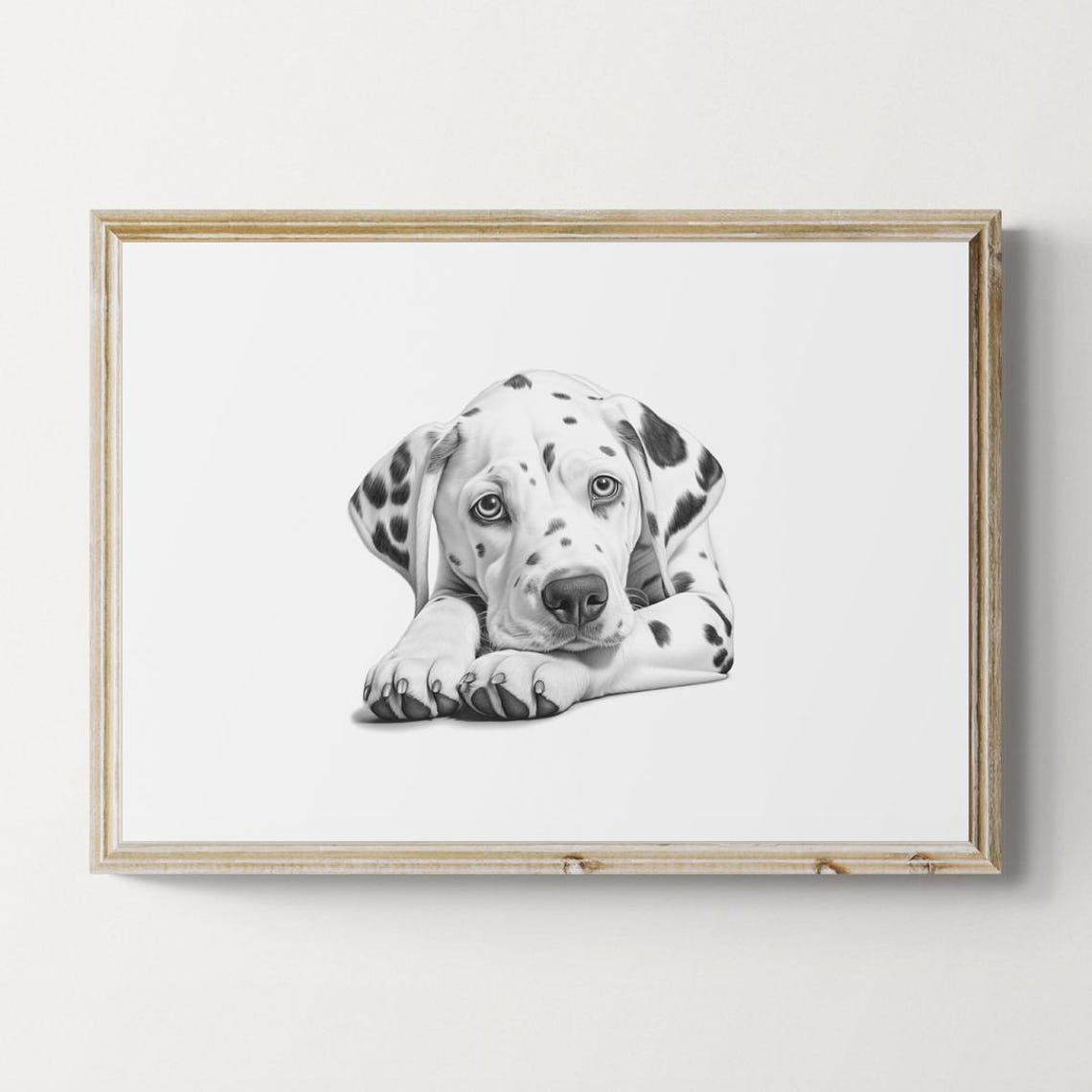 Dalmatian Spotted Puppy Dog Sketch Lying Down Vintage Dog Poster