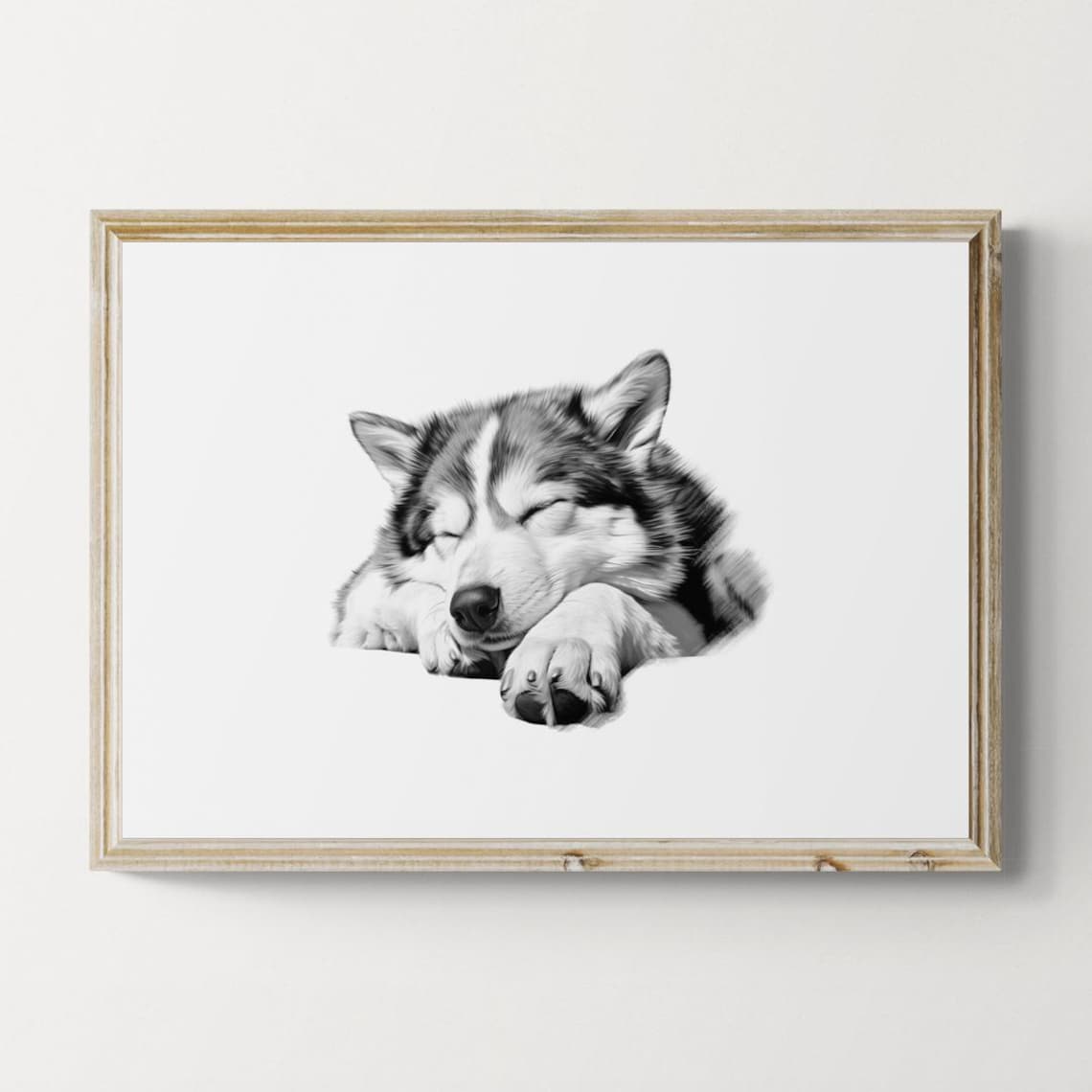 Sleeping Alaskan Malamute Vintage Dog Sketch Art Print