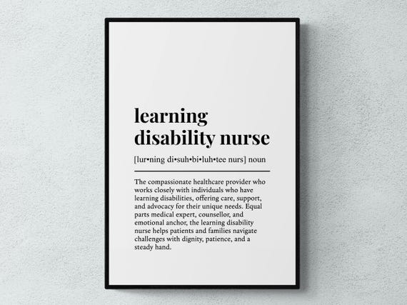 Learning Disability Nurse Funny Definition Job Work Gift Wall Art Print