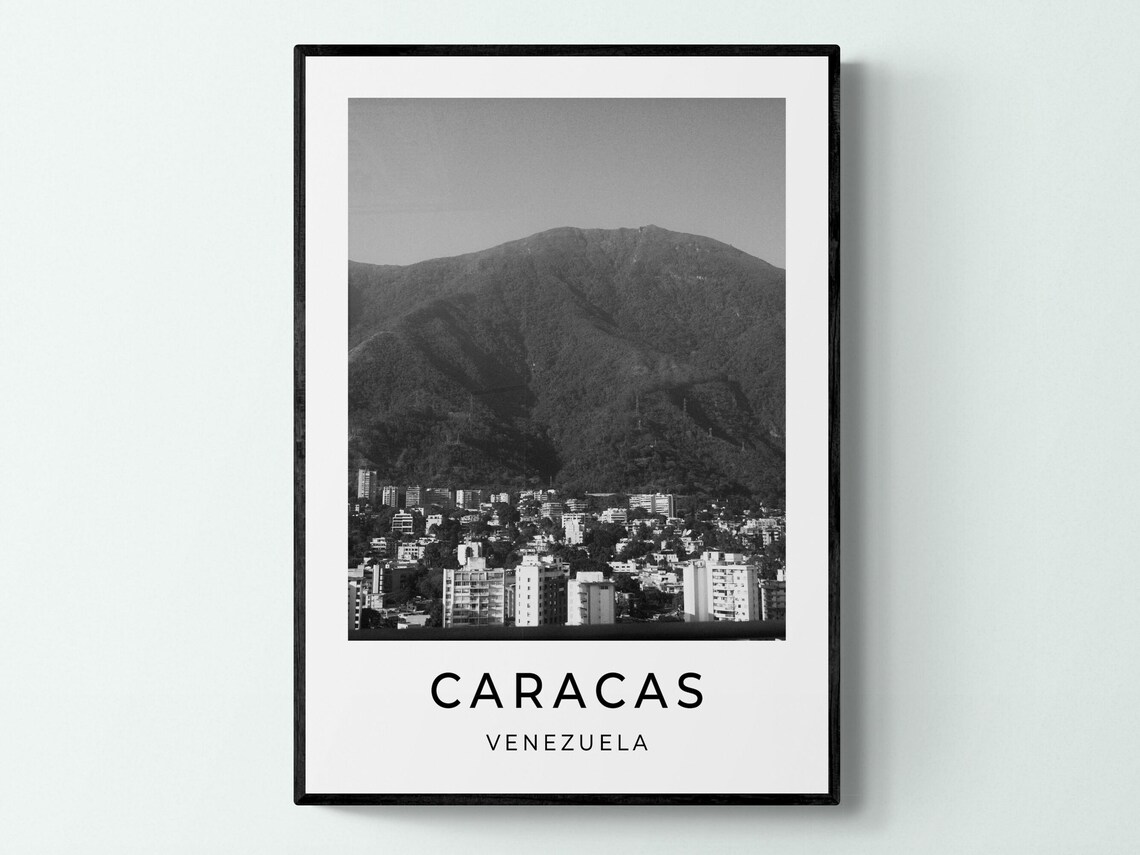 Caracas Venezuela Mountain City View Black And White Travel Poster